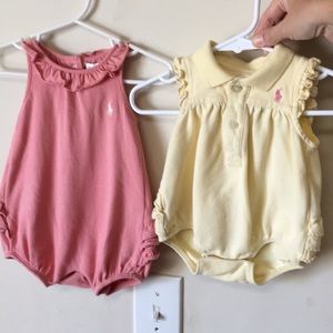 2 Ralph Lauren rompers pink yellow cotton 3 months